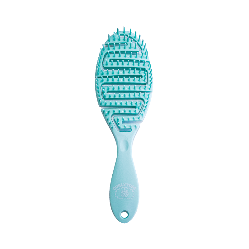 The Blue Curlytops biodegradable wheat straw brush is the perfect tool for brush styling your curl clumps when wet.