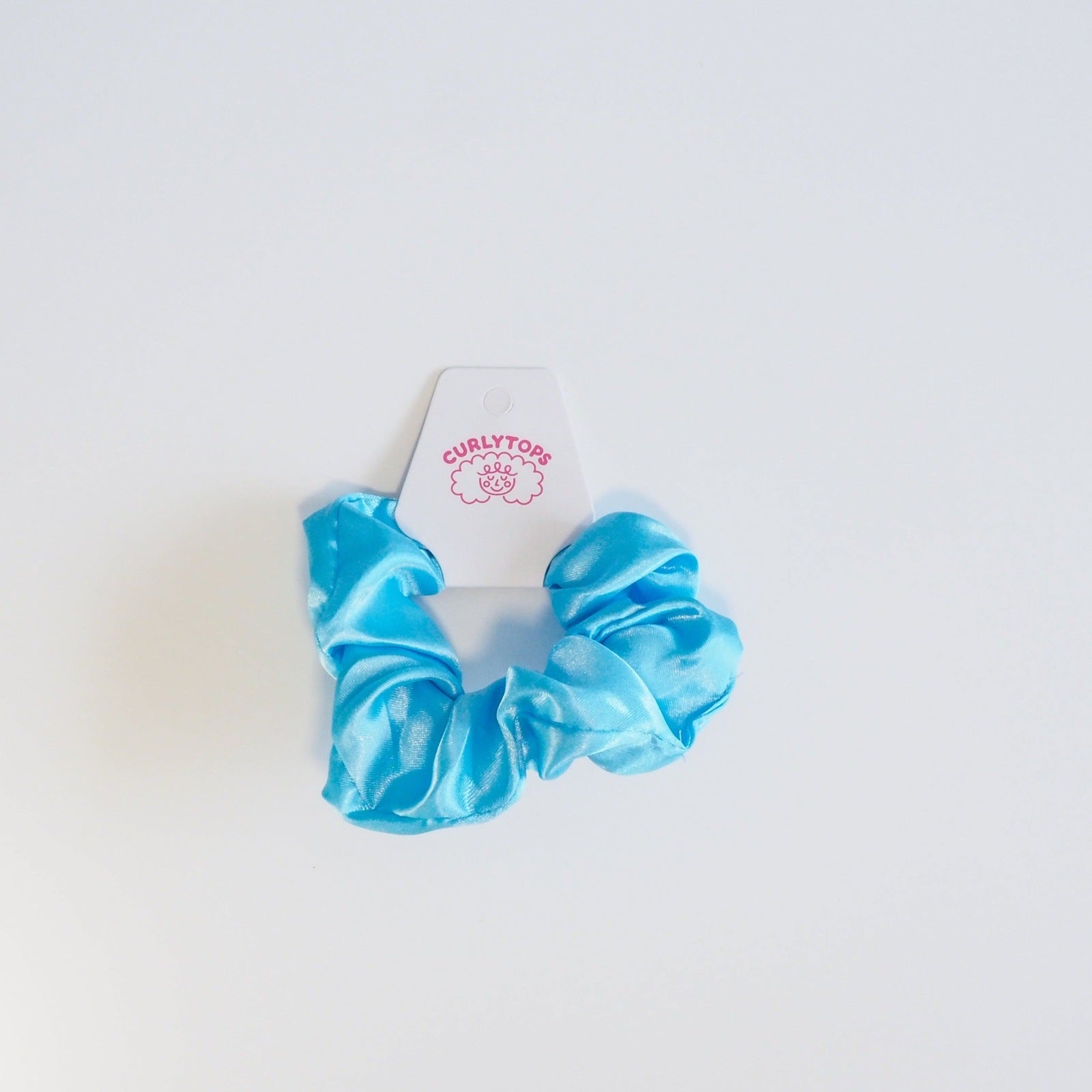 Curlytops Blue Satin Hair Scrunchie for curly hair protection 