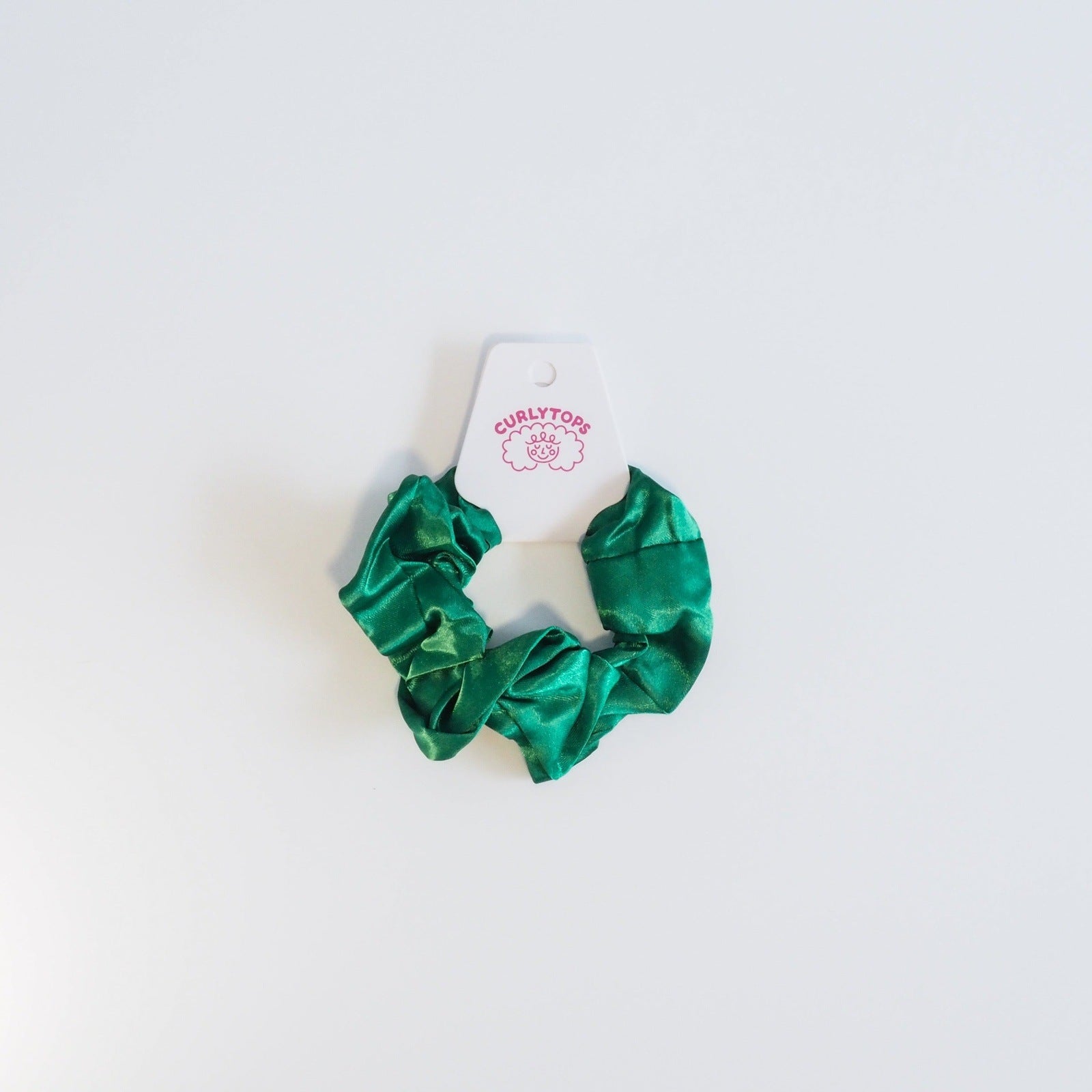 Curlytops Green Satin Hair Scrunchie for curly hair protection 