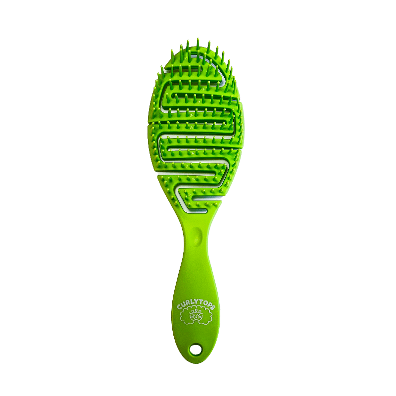 The Curlytops biodegradable wheat straw brush is the perfect tool for brush styling your curl clumps when wet.
