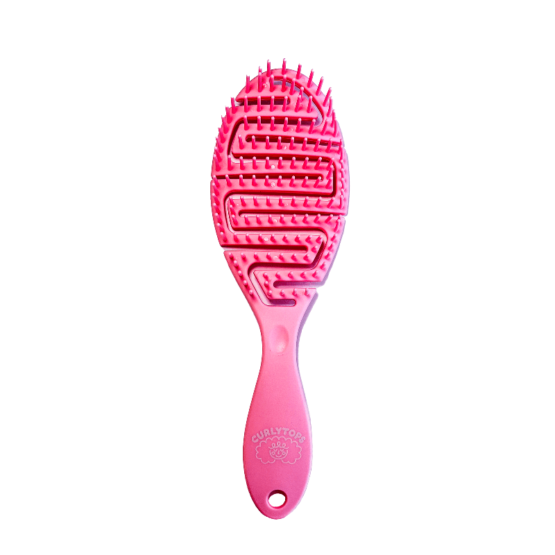 The Curlytops Pink biodegradable wheat straw brush is the perfect tool for brush styling your curl clumps when wet.