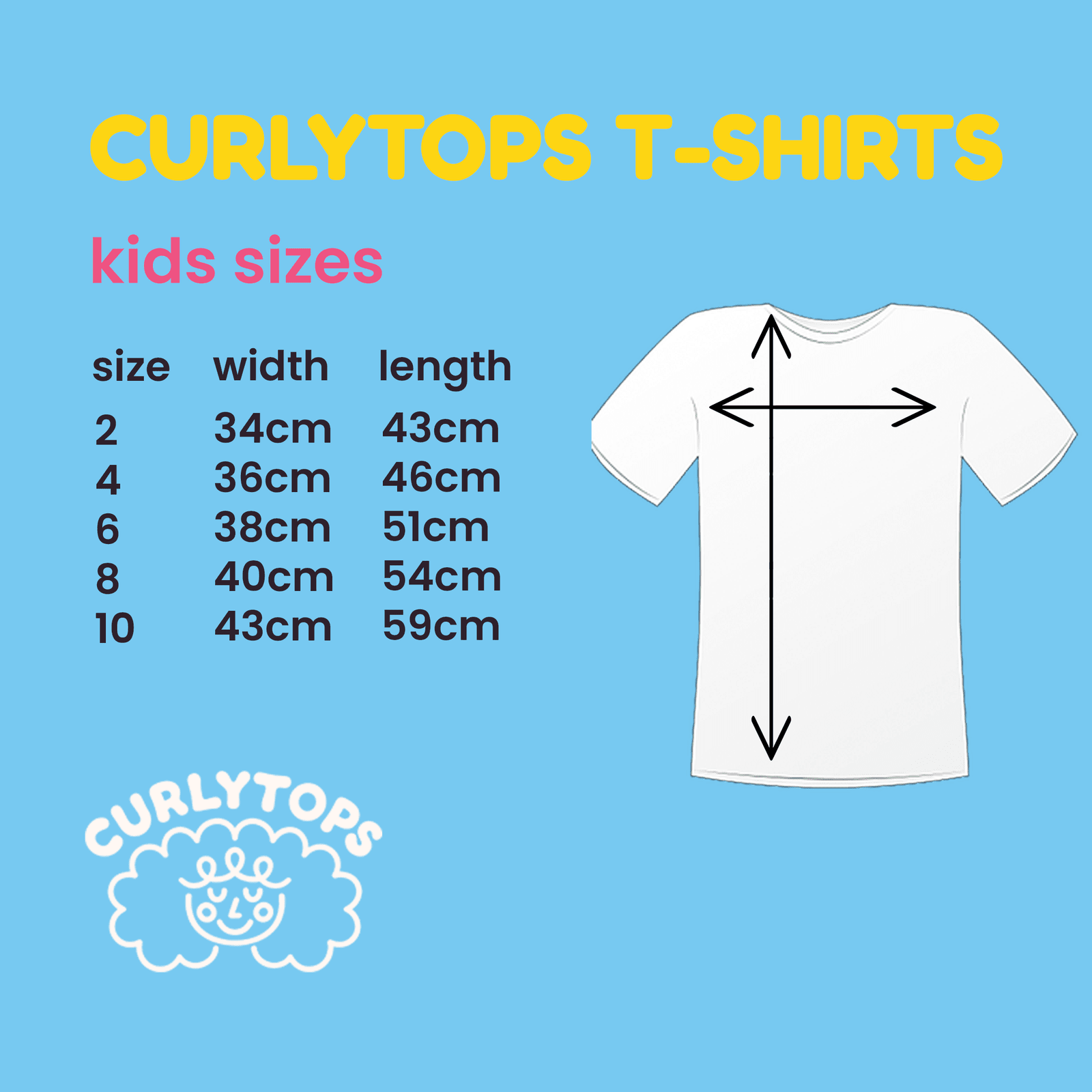 Curlytops Kids T-shirt Sizes