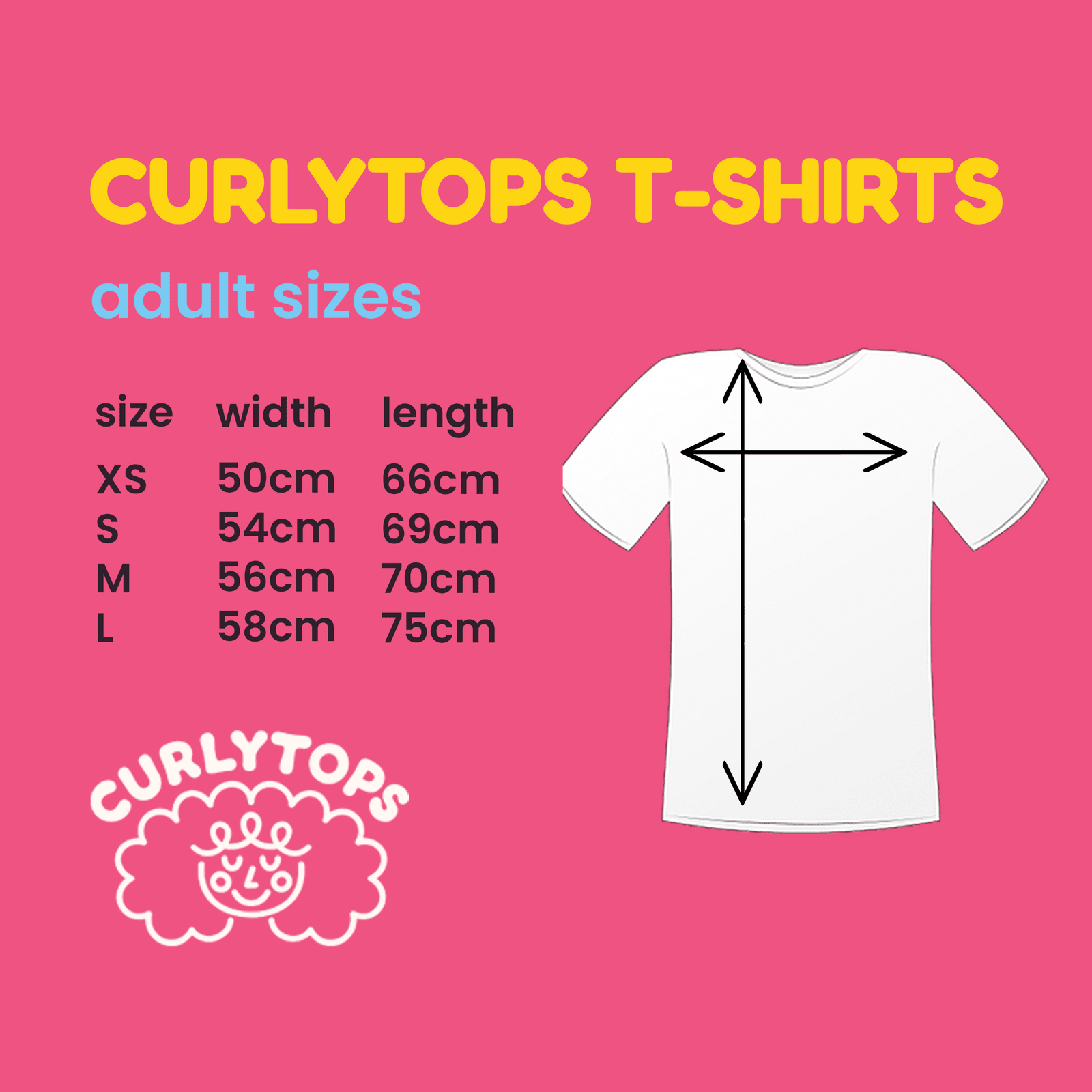 Curlytops Adult T-Shirt Sizes